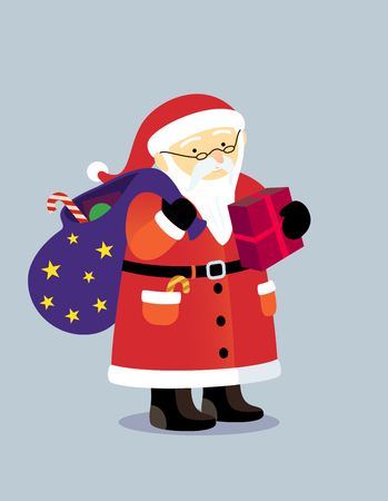 Cartoon santa claus with bag of gifts postcardのイラスト素材