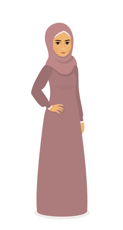 muslim beautiful girl woman in hijab - Full-length standing Portrait, vector illustration flatの写真素材
