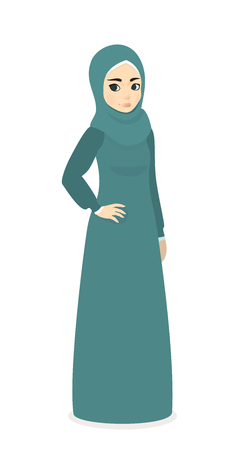 muslim beautiful girl woman in hijab - Full-length standing Portrait, vector illustration flatの写真素材