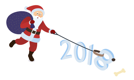 Santa Claus playing holding a rope attached to a number 8 in isolated backgroundのイラスト素材