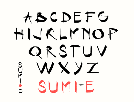 Uppercase hand lettering alphabet design, handwritten brush calligraphy cursive font vector illustrationのイラスト素材