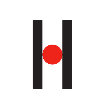 H h Logo logotype - English font upper case letter - latin modern bold font alphabet, upper case letters and numbers. Vector, two colors - red and blackのイラスト素材