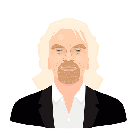 May, 2018. Sir Richard Branson - the famous entrepreneur and founder, richest businessman. Vector flat portrait isolated on a white background.のイラスト素材