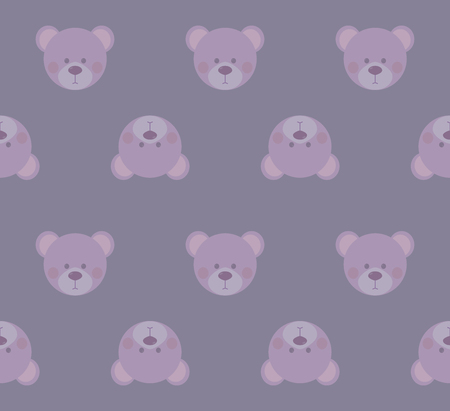 cute teddy bears heads - seamless pattern texture design for child themes on pastel purple background vector imageのイラスト素材
