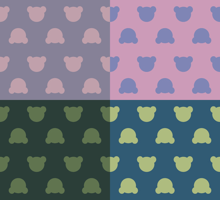 cute teddy bears heads silhouettes - seamless pattern set texture design for child themes on color backgrounds vector imageのイラスト素材