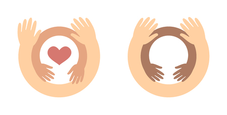 childrens day logo concept - baby hands inside hugging hands care for children, charity symbol.のイラスト素材