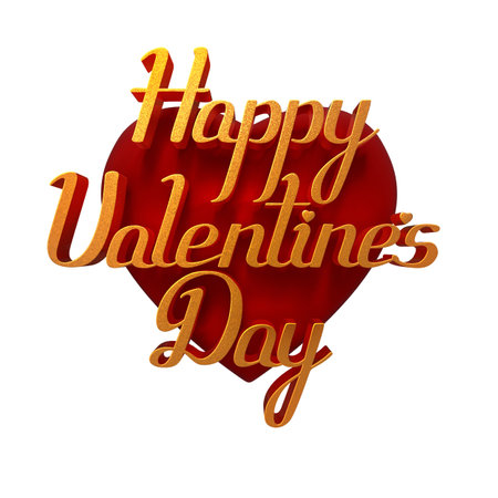 Happy Valentines Day lettering Greeting Card on red heartの写真素材