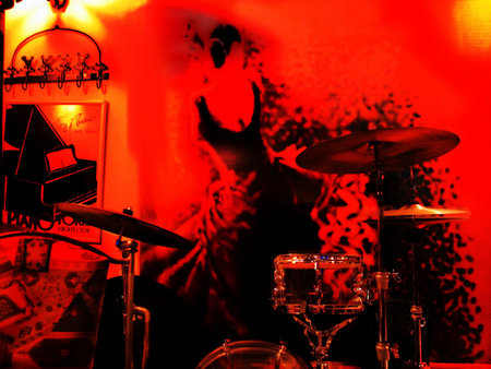 Scene in a night dancing retro clubの写真素材