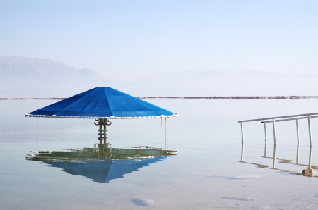 Bathing canopy on the equipped beach on the Dead Seaの写真素材