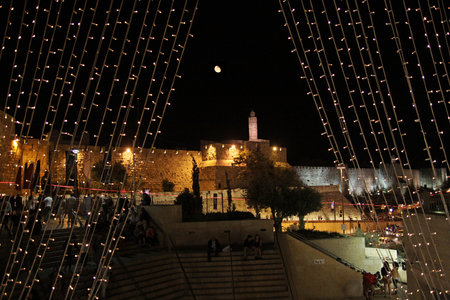 JERUSALEM, ISRAEL - JUNE 18, 2014: Tower of David during the festival "Light of Jerusalem"のeditorial素材
