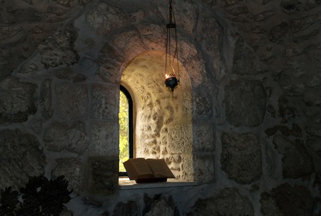 The window in the monastery and open the Bibleの写真素材