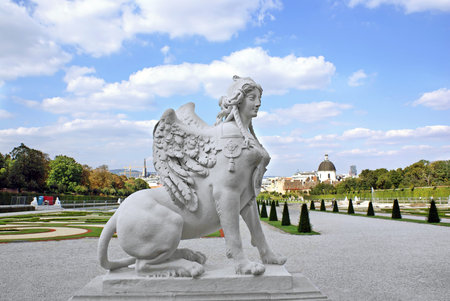 VIENNA, AUSTRIA - SEPTEMBER 20, 2007: Sphinx in the park of Belvedere Palace, belonged to  Prince Eugene of Savoy in Viennaのeditorial素材