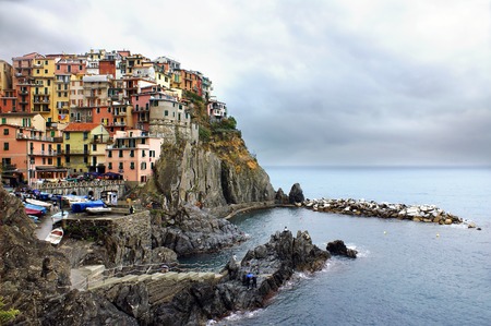 Manarola village in cloudy weather. Cinque Terre National Park, Liguria Italy.の写真素材