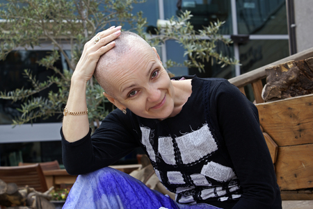 Woman lost her hair during chemotherapyの写真素材