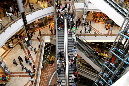 TEL AVIV, ISRAEL - MARCH 21, 2011: Escalators at the shopping center Azrieliのeditorial素材