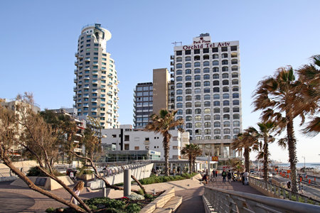 TEL AVIV, ISRAEL - MARCH 21, 2011: Modern hotel on the promenade in Tel Avivのeditorial素材