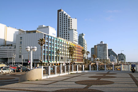 TEL AVIV, ISRAEL - MARCH 21, 2011: Hotels on the promenade in Tel Avivのeditorial素材