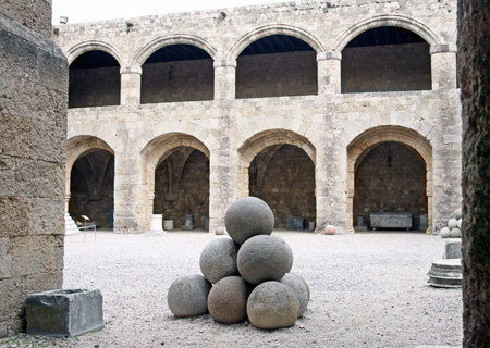 RHODES, GREECE - NOVEMBER 12,  2010: Stone kernel for the gun in the Archaeological Museum of Rhodesのeditorial素材