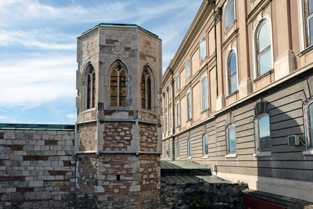 Buda Castle in Budapest. The tower, which has shown an example of restorers old a layingのeditorial素材