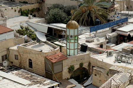 JERUSALEM, ISRAEL - MARCH 25, 2017: View from the Shechem Gate to the Mosque in the Muslim Quarter of the Old City of Jerusalemのeditorial素材