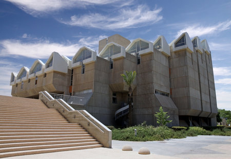 BEER SHEVA, ISRAEL - JUNE 25, 2014: Library of Ben Gurion University in Beer Sheva. Architectural style brutalismのeditorial素材