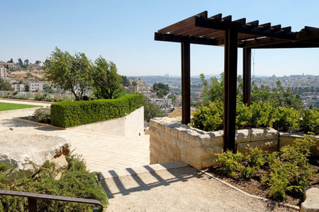 JERUSALEM, ISRAEL - JUNE 29, 2017: Arbor in the Campus of Brigham Young University Jerusalem Center for Near Eastern Studies.のeditorial素材