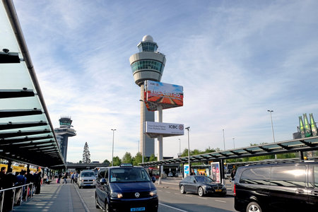 SCHIPHOL, HOLLAND - MAY 17, 2017: Dispatch tower at the airport of Amsterdam Schipholのeditorial素材