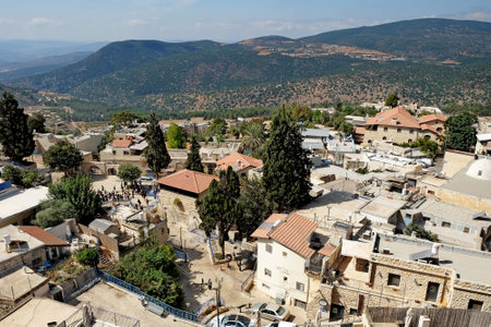 SAFED, ISRAEL - SEPTEMBER 25, 2017: View of the sacred Jewish city of Safed and the Galilee Mountainsのeditorial素材