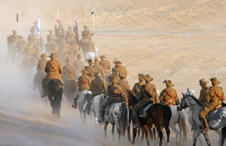 BEER SHEVA, ISRAEL - OCTOBER 31, 2017: Reconstruction of the attack on Beer Sheva by the forces of the Australian and New Zealand Army Corps (ANZAC) during the First World Warのeditorial素材