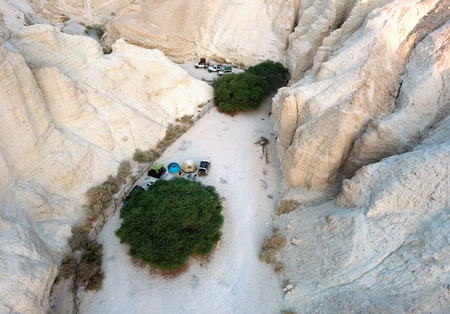 View from the top of a bivouac in an oasis in the Arava desert, Israelの写真素材