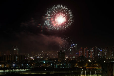 BEER SHEVA, ISRAEL - APRIL 18, 2018: Fireworks in honor of the 70th anniversary of the Independence of Israelのeditorial素材