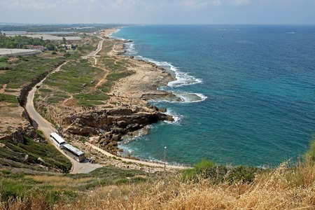 Top view on the Mediterranean coast in the Rosh Hanikra areaの写真素材