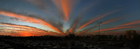 BEER SHEVA, ISRAEL - DECEMBER 14, 2018: Panorama of fantastically beautiful sunset with pink...