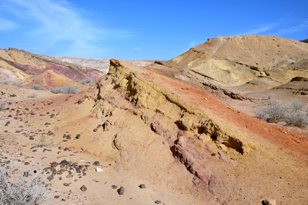 Colored sands in the Makhtesh Katan erosion crater in the desert in Israelの写真素材