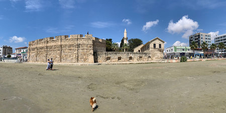 LARNAKA, CYPRUS - MAY 11, 2019: View of the medieval fortress in Larnaca from the Mediterraneanのeditorial素材