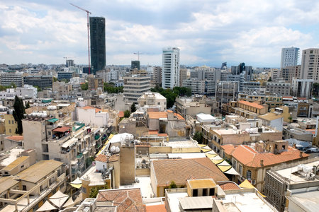 NICOSIA, CYPRUS - MAY 09, 2019: View of Nicosia from  the observation point on the Shacolas Tower in old cityのeditorial素材