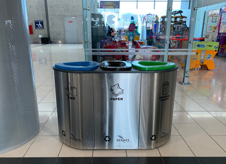 LARNAKA, CYPRUS - MAY 12, 2019: Separate waste collection at Larnaca  International Airportのeditorial素材