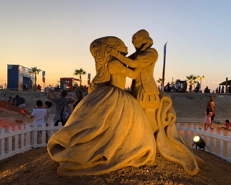 ASHKELON, ISRAEL - AUGUST 19, 2019: Ashkelon International Sand Sculpture Festival 2019. Sculptures of fairytale charactersのeditorial素材