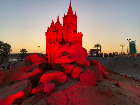 ASHKELON, ISRAEL - AUGUST 19, 2019: Ashkelon International Sand Sculpture Festival 2019. Sculptures of fairytale charactersのeditorial素材
