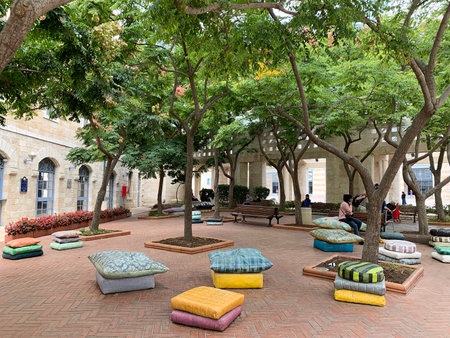 JERUSALEM, ISRAEL - OCTOBER 24, 2019: Small shady park on the territory of the municipal complex in Jerusalemのeditorial素材