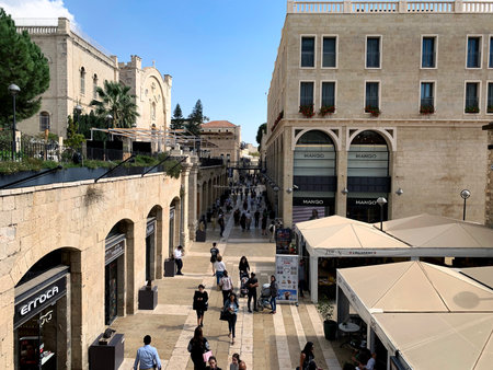 JERUSALEM, ISRAEL - OCTOBER 24, 2019: Mamilla shopping street near the walls of the Old City of Jerusalemのeditorial素材