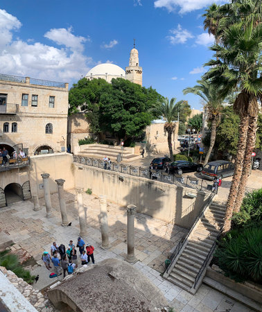 JERUSALEM, ISRAEL - OCTOBER 24, 2019: View of the Cardo shopping street, built by the ancient Romans, in the Old City of Jerusalemのeditorial素材