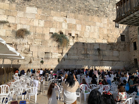 JERUSALEM, ISRAEL - OCTOBER 24, 2019: Female part of the western wall of the Temple Mount in the Old...