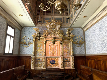 JERUSALEM, ISRAEL - APRIL 09, 2019: Interior of 17th century Synagogue from Conegliano Veneto in the Israel Museumのeditorial素材