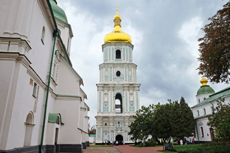 KIEV, UKRAINE - OCTOBER 05, 2019: Bell tower of St. Sophia Cathedral in Kievのeditorial素材
