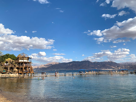 EILAT, ISRAEL - DECEMBER 05, 2020: Dolphin Reef Beach on the Red Sea in Eilatのeditorial素材
