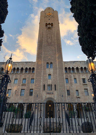 JERUSALEM, ISRAEL - MARCH 08, 2021: Building of Jerusalem International YMCA - Young Mens Christian Associationのeditorial素材