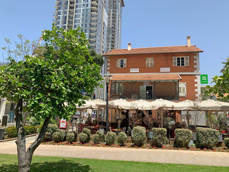 TEL-AVIV, ISRAEL - MAY 03, 2021: Historic houses in the restored historic Sarona quarter of Tel Avivのeditorial素材