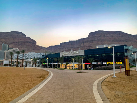EIN BOKEK, ISRAEL - APRIL 25, 2021: New Dead Sea Mall in the Dead Sea resort areaのeditorial素材