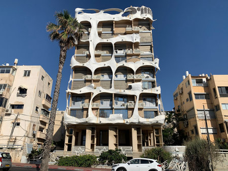 TEL-AVIV, ISRAEL - MAY 25, 2021: Crazy House - a residential building of interesting architecture and design in Tel Avivのeditorial素材